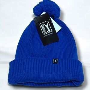 Dazzling Blue PGA Tour Knit Beanie Toboggan Cuffed Pom OS New‎